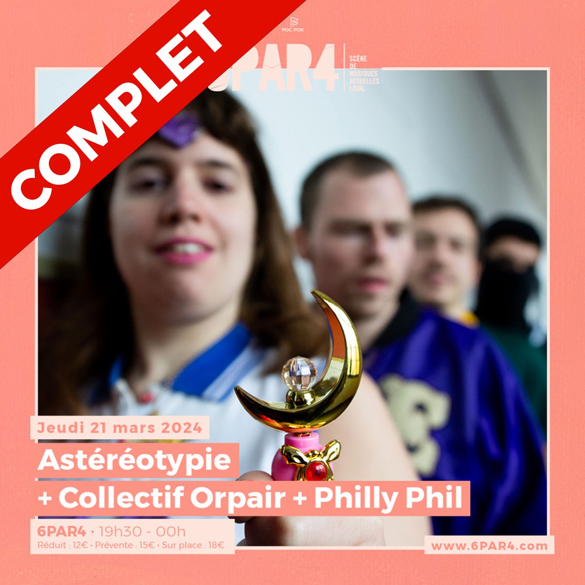 6PAR4's tweet photo. Un nouveau #completcomplet pour le @6par4 avec le concert de Astéréotypie + Collectif Orpair + Philly Phil 🔥
#complet #laval #mayenne #concert #astereotypie #collectiforpair #phillyphil #DJset #postpunk #rock #6par4 https://t.co/bzoWCuEGmU