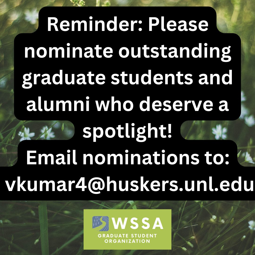 WSSA_GSO's tweet photo. Nominate your outstanding colleagues and/or students for the monthly WSSA GSO spotlight!! 🤠 https://t.co/lralKdjV1O