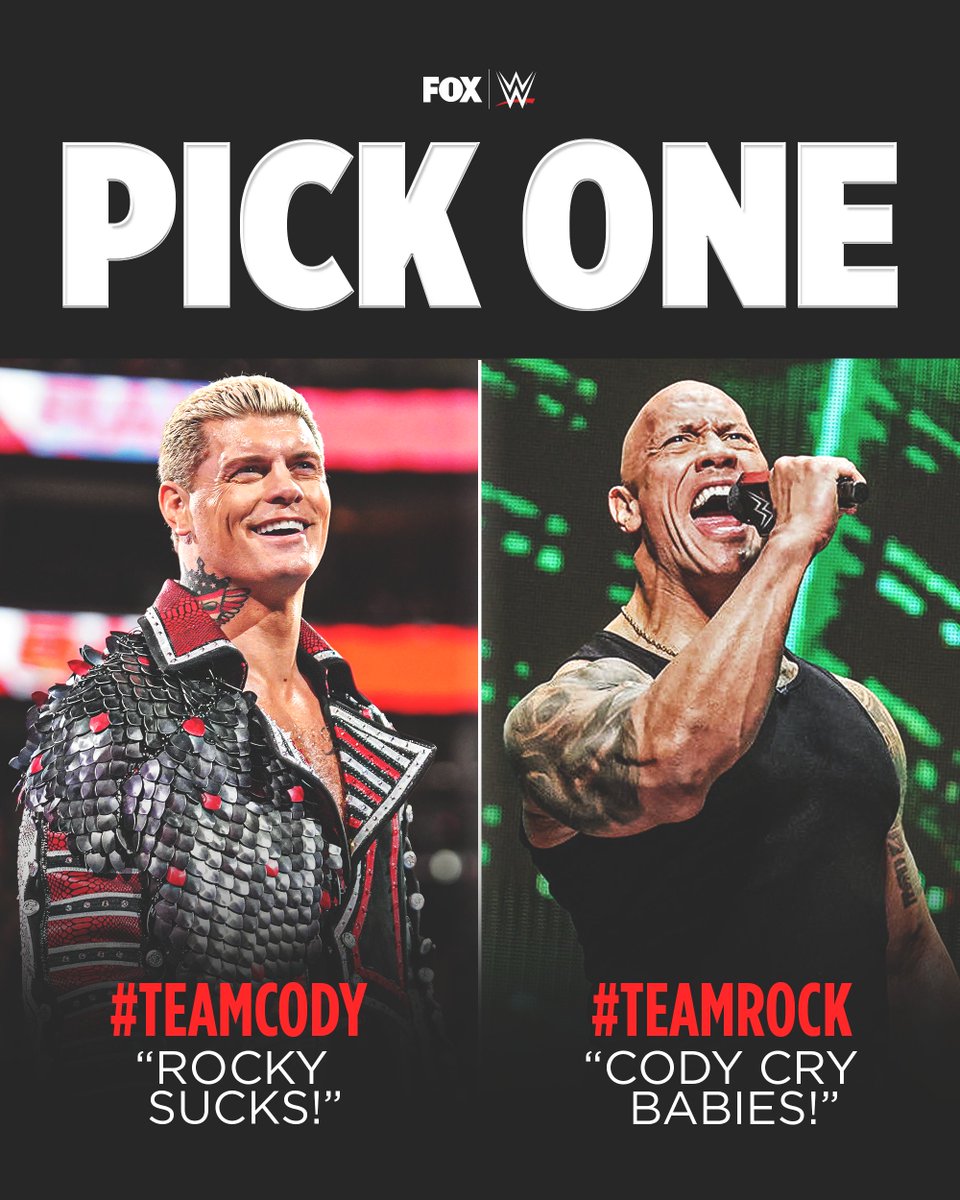 SOUND OFF! ⬇️

<a href="/CodyRhodes/">Cody Rhodes</a> or <a href="/TheRock/">Dwayne Johnson</a>