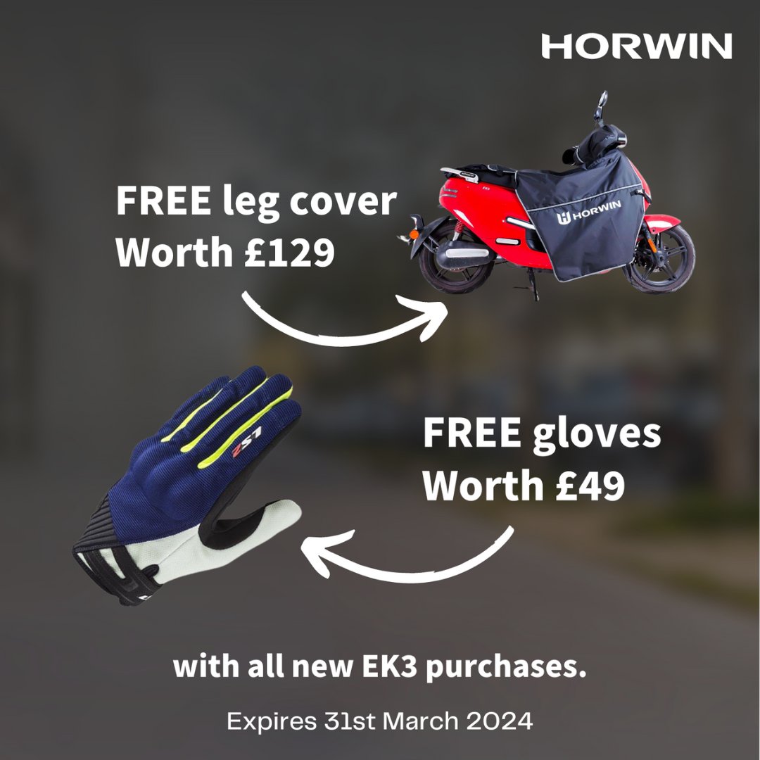LIMITED TIME OFFER! Don’t miss out! 

When you embrace the future with a brand new Horwin EK3 electric scooter, we're sweetening the deal for you!

For a limited time, every purchase of the Horwin EK3 comes with an exclusive gift package!