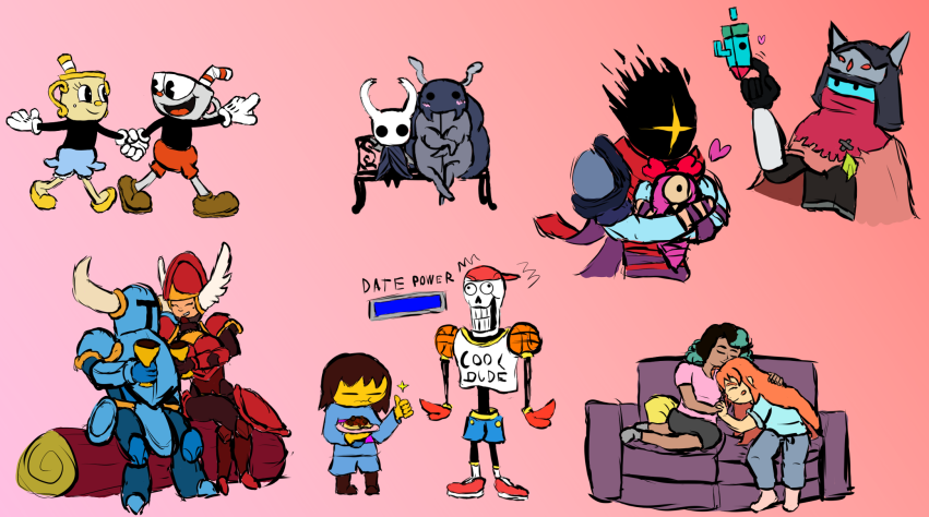 Some doodles for today. Happy Valentines Day! <3
#ShovelKnight #Cuphead #undertale #hollowknight #celestegame #deadcells #hyperlightdrifter