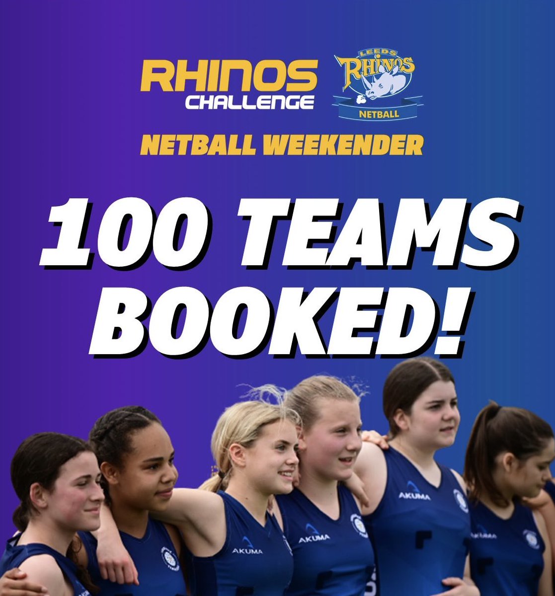 100 NETBALL TEAMS BOOKED! 🏐🔥

See who’s booked at rhinoschallenge.co.uk/netball-teams/

We can’t wait to welcome you all on tour at the 2024 Rhinos Challenge Netball Weekender at Butlin's Skegness! 🥳🥳