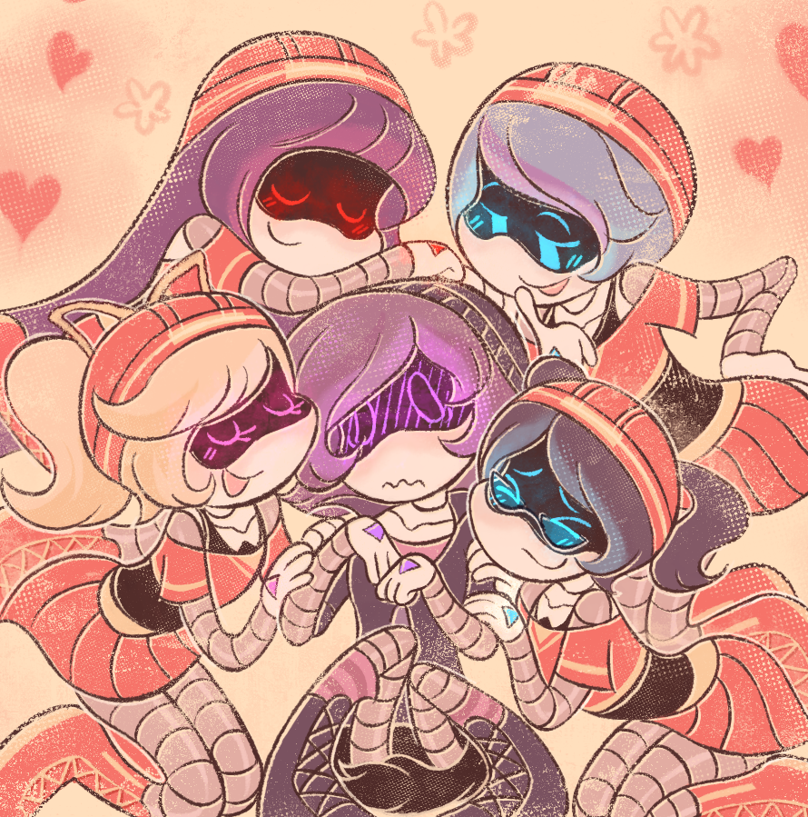 eveledoze's tweet photo. Happy Valentine's Day!  Don't be afraid to talk about your feelings 💝🌸 
(the girls found out that Uzi had a crush on someone and were happy about it like OMGG a girl like you fell in love no wayy)
#murderdrones https://t.co/SqsiUCi9La