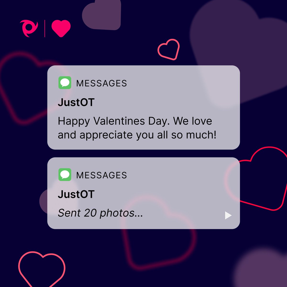 JustOt_'s tweet photo. Happy Valentines Day from your favourite hunks or hotties at JustOT! (...or atleast the ones who would let us do this to them...😂)

Sending all of our amazing candidates lots of love and appreciation, this Valentines Day and always ❤️ https://t.co/ByXdPVZ9QS