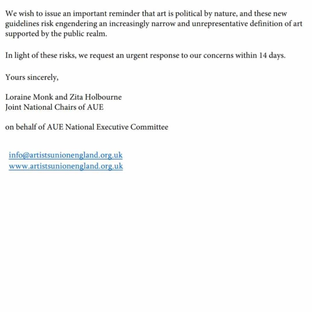 On 9th Feb, we wrote to Arts Council England (ACE) to share the concerns of our membership following the quiet introduction of new guidelines around reputational risk for National Portfolio Organisations (NPOs). We have requested a response and will keep our members updated.