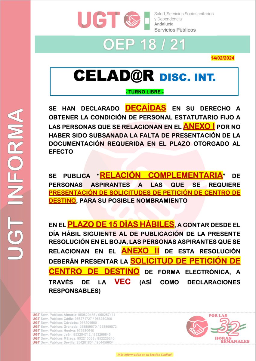 Ugt_A_Sanidad's tweet photo. 🔴 𝗢𝗣𝗘 𝟭𝟴/𝟮𝟭 𝗦𝗔𝗦 :  modificaciones❗️ nombramientos:      
        ✅  Celador/a TL
        ✅  Celador/a TL - DI
        ✅  Celador/a PI

@UGT_SPANDALUCIA @UGT_Andalucia @UGT_SP 
#ugtsanidadandalucia #LoEsencialEresTU #SiempreContigo #celadoryceladora #opesas https://t.co/73Gi1OknYf