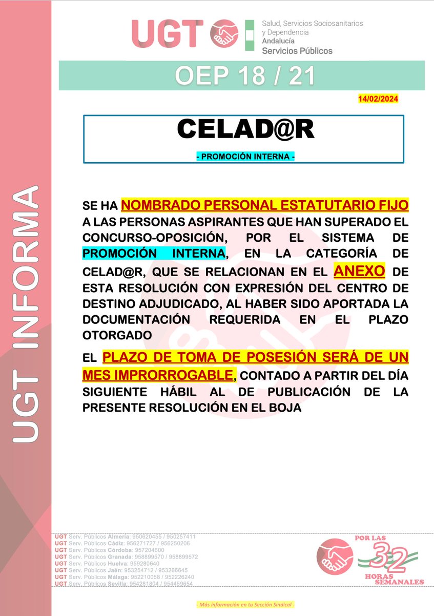 Ugt_A_Sanidad's tweet photo. 🔴 𝗢𝗣𝗘 𝟭𝟴/𝟮𝟭 𝗦𝗔𝗦 :  modificaciones❗️ nombramientos:      
        ✅  Celador/a TL
        ✅  Celador/a TL - DI
        ✅  Celador/a PI

@UGT_SPANDALUCIA @UGT_Andalucia @UGT_SP 
#ugtsanidadandalucia #LoEsencialEresTU #SiempreContigo #celadoryceladora #opesas https://t.co/73Gi1OknYf