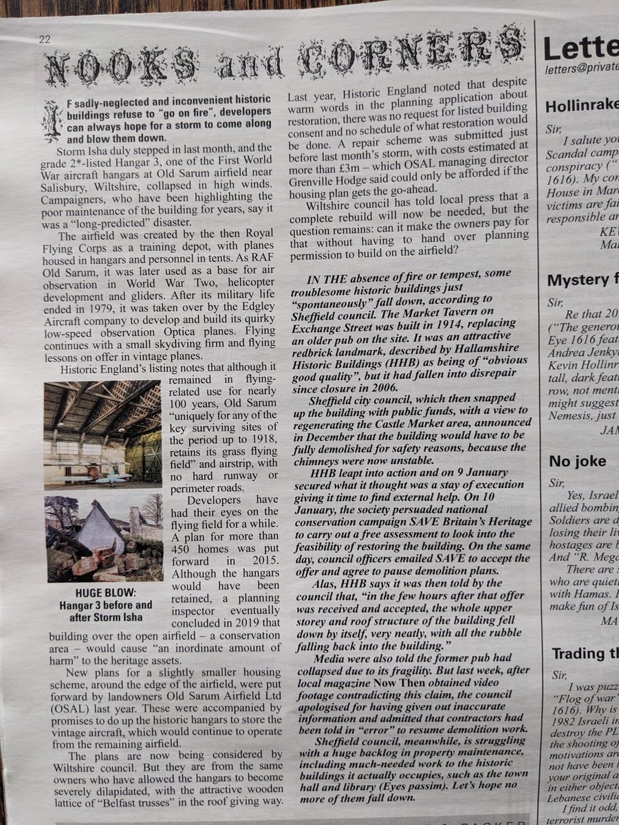 📢 <a href="/SamMGreg/">Sam Gregory | bsky.app/profile/sammgreg.bsky</a> 's story on the Market Tavern "collapse" has been picked up by Private Eye in this week's issue, including a shout-out for our investigation.

Thanks <a href="/PrivateEyeNews/">Private Eye Magazine</a>! 🫶