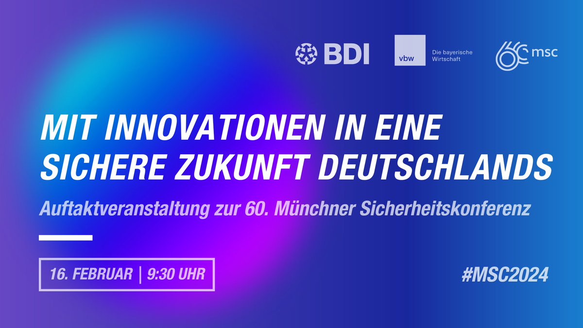 BDI (@der_bdi) on Twitter photo It's the final countdown for #MSC2024! 🔒 Bei unserer Auftaktveranstaltung zur <a href="/MunSecConf/">Munich Security Conference</a> thematisieren wir mit <a href="/BundeswehrGI/">General Carsten Breuer</a>, wie wichtig Innovationen für eine sichere Zukunft sind. Jetzt anmelden und am Freitag dabei sein: bdi.eu/termin/news/mu… It's the final countdown for #MSC2024! 🔒 Bei unserer Auftaktveranstaltung zur <a href="/MunSecConf/">Munich Security Conference</a> thematisieren wir mit <a href="/BundeswehrGI/">General Carsten Breuer</a>, wie wichtig Innovationen für eine sichere Zukunft sind. Jetzt anmelden und am Freitag dabei sein: bdi.eu/termin/news/mu…