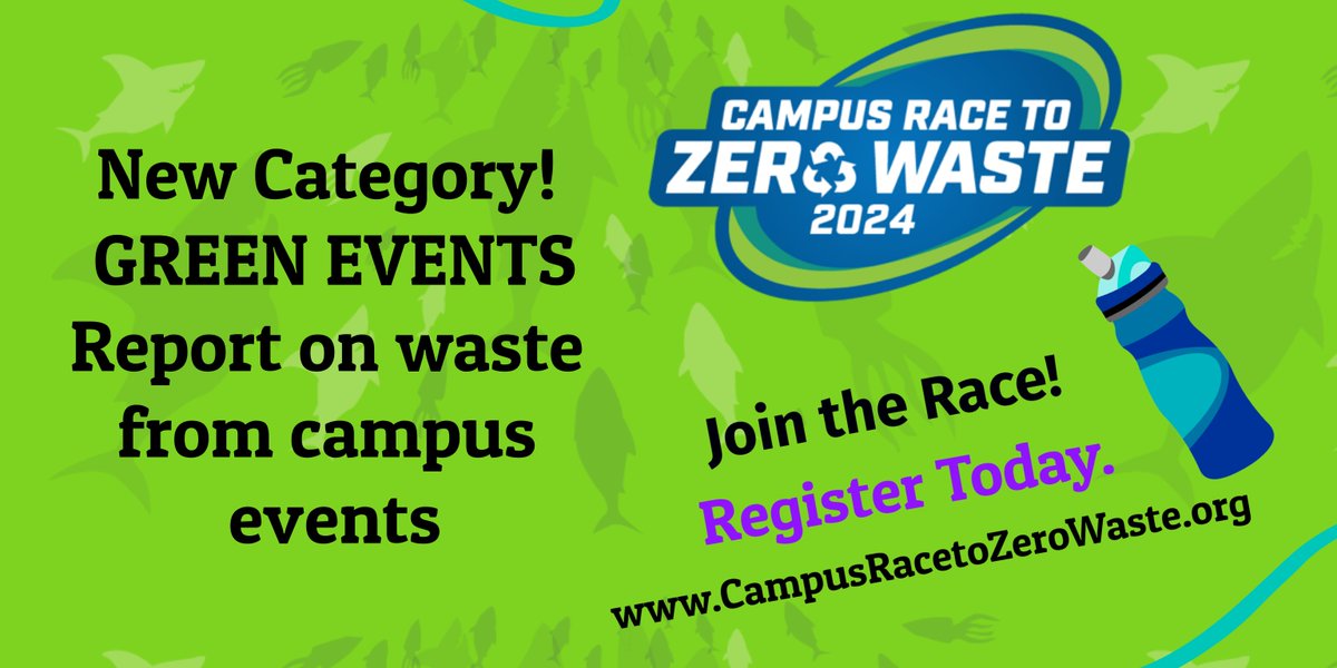 Campus Race to Zero Waste (@campusrace2zero) on Twitter photo "Green Events" category is still open for registration!
<a href="/campusrace2zero/">Campus Race to Zero Waste</a> Register at recyclesearch.com/profile/campus…, learn more about green events category, campusracetozerowaste.org/participate/ca… #CampusSustainability #Recycling #ZeroWaste #FoodWaste #GreenEvents "Green Events" category is still open for registration!
<a href="/campusrace2zero/">Campus Race to Zero Waste</a> Register at recyclesearch.com/profile/campus…, learn more about green events category, campusracetozerowaste.org/participate/ca… #CampusSustainability #Recycling #ZeroWaste #FoodWaste #GreenEvents