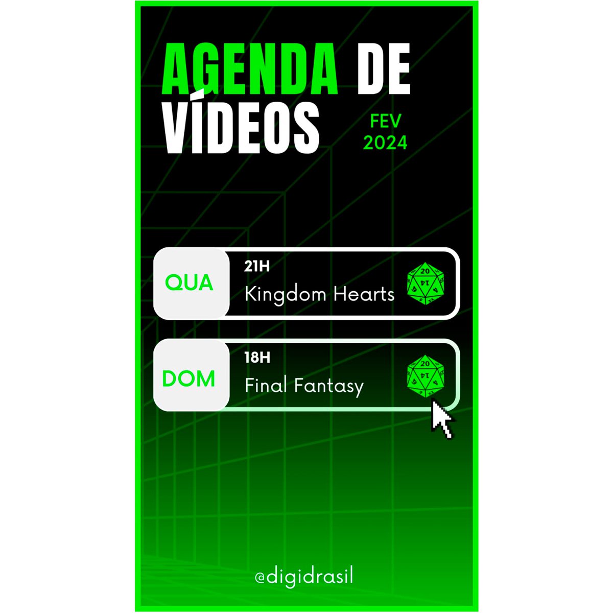 digidrasil's tweet photo. E aí digitalizados, como estão? Passando aqui pra anunciar a programação do canal do mês de Fevereiro! Nos dias que não teremos vídeo, pode ser postado algum conteúdo extra, como os Cortes das mesas na nossa aba de Shorts no YouTube. Até mais!

#digidrasil #rpg https://t.co/3gQ7BdAWIW