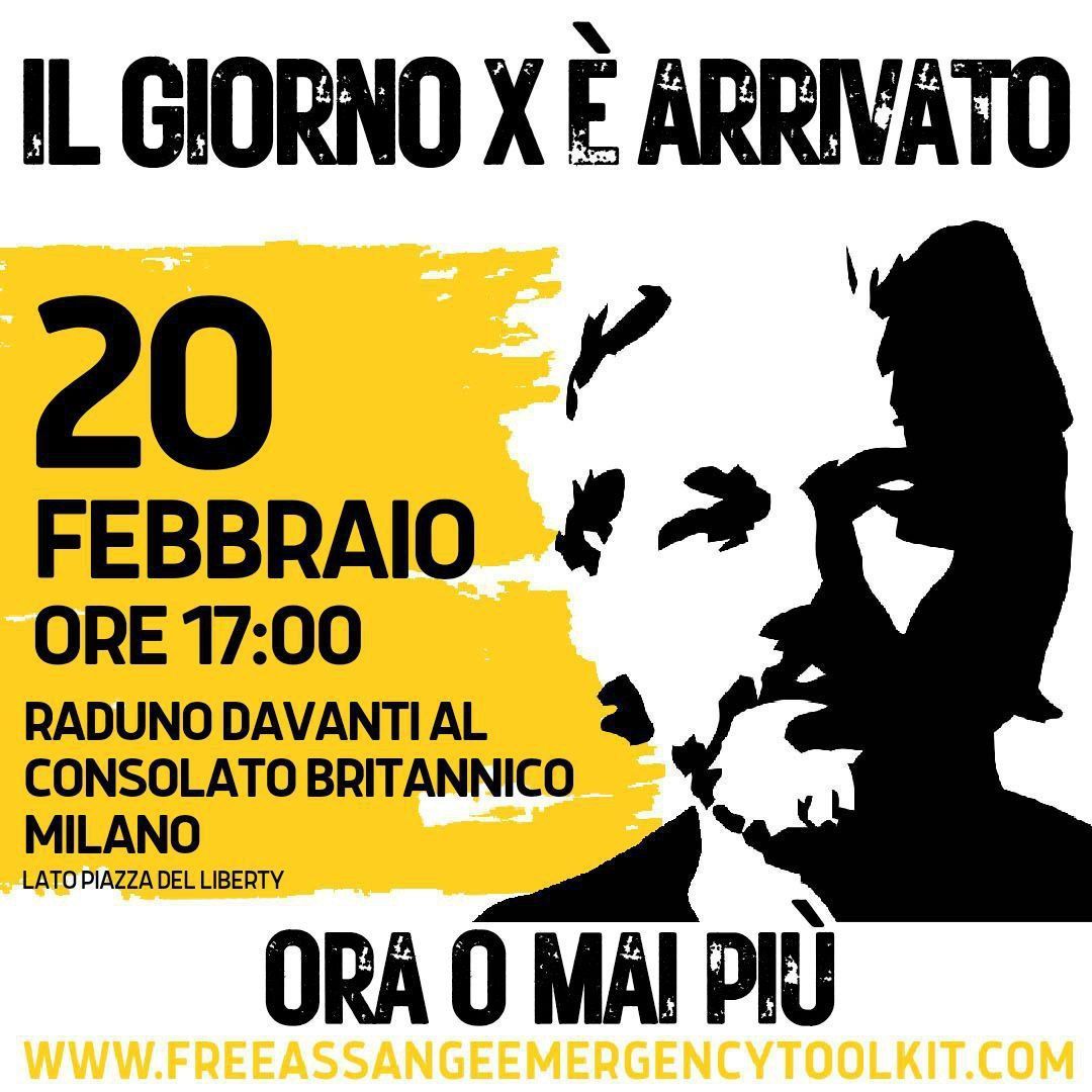 Ieri c'è stata la riunione per il giorno X a Milano.
Tanti spunti interessanti affinché venga al meglio. 

MARTEDÌ 20 FEBBRAIO DALLE 17 ALLE 21 DAVANTI AL CONSOLATO BRITANNICO DI MILANO IN PIAZZA DEL LIBERTY, gli interventi saranno accompagnati da performance, letture e musica.