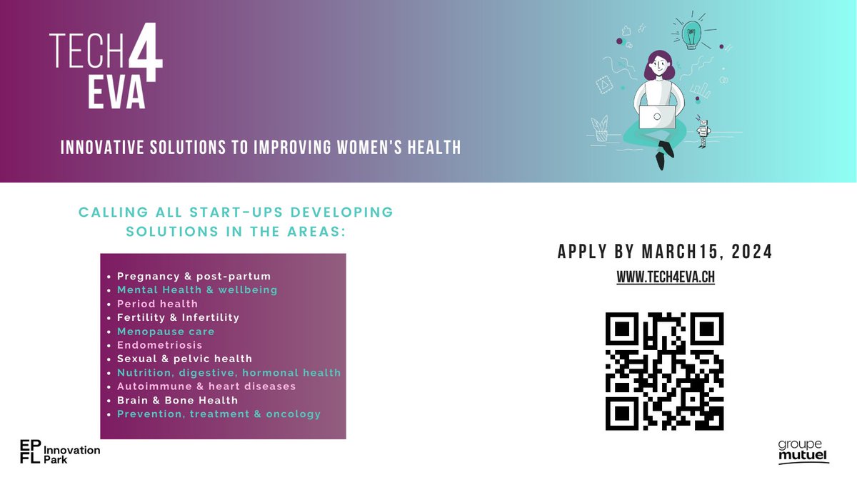 swissinnova's tweet image. The #Tech4Eva accelerator program at @EPFL_Park,  part  of @SipWestEPFL is now open for applications 🎉

🚨 Application deadline: March 15, 2024.

🔗 Find more information and register here: tech4eva.ch/acceleration-p…

Let’s elevate women&apos;s health to new heights! 🌈✨