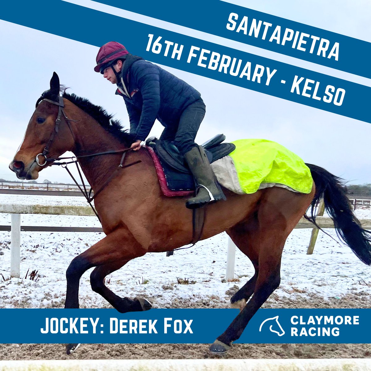 Claymore_Racing's tweet photo. Santapietra has been declared to run at @KelsoRacecourse on Friday 16th February in the 5:02pm 2m (2m51y) Hello My Darling Remembering Andrew Quigley Open Maiden NH Flat Race (Go North Jodami Qual’)(4-6yo)(Class 4). Derek Fox is booked to ride.

#AShareInTheWin #ClaymoreRacing https://t.co/b4UdOGxRwz