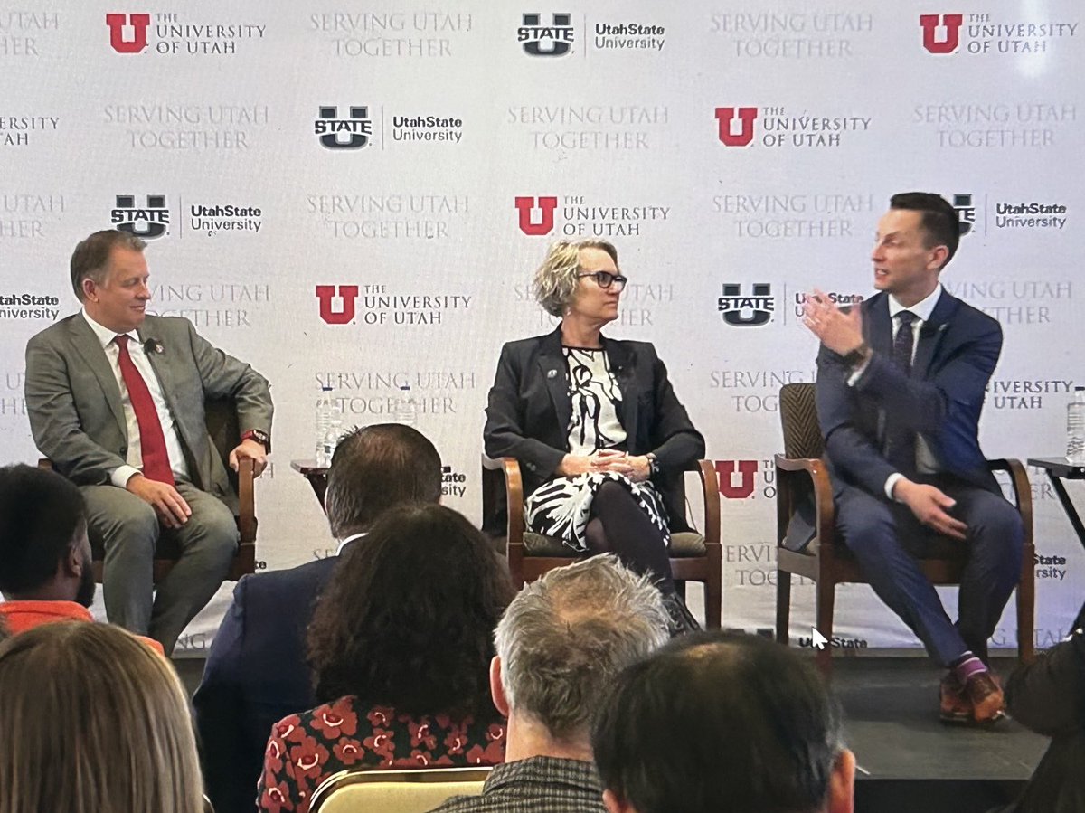 ⁦<a href="/WeberStateU/">Weber State University</a>⁩ President ⁦<a href="/BradLMortensen/">Brad Mortensen</a>⁩ speaking with his colleagues during a panel discussion on The Value of #highered at ⁦<a href="/KemGardnerInst/">Kem C. Gardner Policy Institute</a>⁩ newsmakers breakfast this morning.