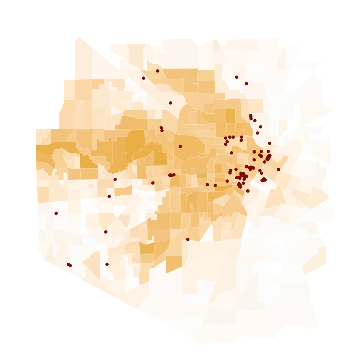 We mapped homeless “encampment” tickets in Houston. A familiar shape of inequality emerged, finding that police are issuing more tickets in Houston's wealthy, white 'Arrow' neighborhoods. *Points in red show where police ticketed people for encamping. houstonchronicle.com/projects/2024/…