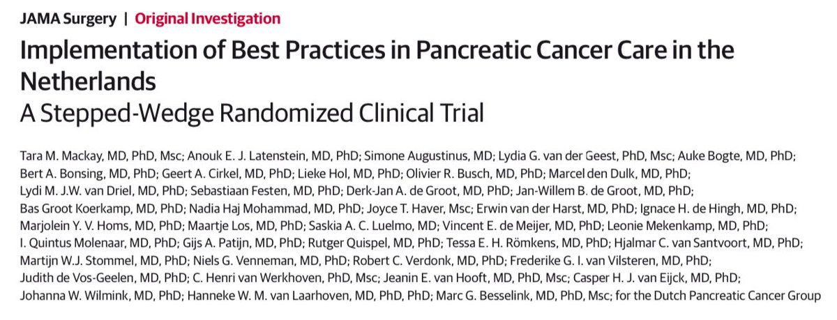 MarcBesselink's tweet photo. Can one randomize all patients with #PancreaticCancer in a single country 🇳🇱 in a stepped-wedge RCT to improve guideline-based care? Yes✅ #PACAP1

Did this improve treatment nationwide? Yes, partially✅ 

Did this improve survival? No⛔️

🔑 Why? 61% of 5800+ patients received no cancer-directed treatment… @DPCG_official 

Today: #PACAP1 trial in @JAMASurgery https://t.co/C6CrxqQ5yo