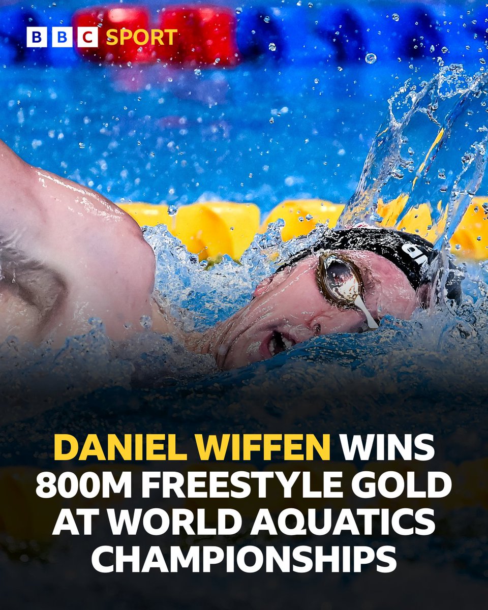 History maker! 🏅👏 Daniel Wiffen becomes Ireland's first ever world swimming champion with victory in the 800m freestyle final in Doha 🏊‍♂️ #BBCSwimming