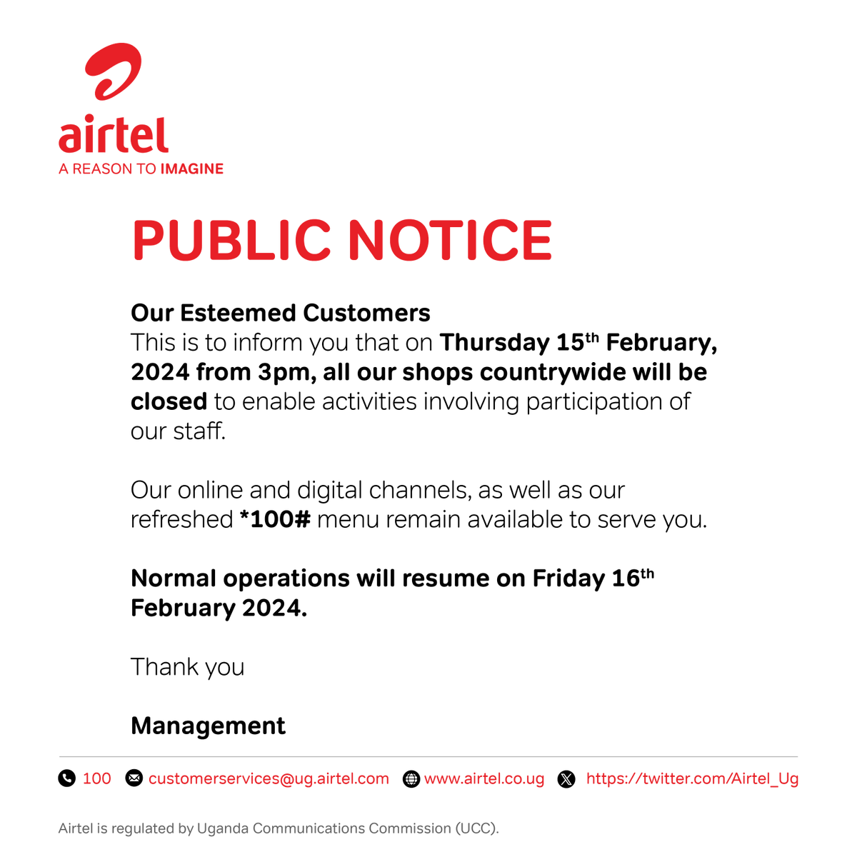 Airtel_Ug's tweet photo. #CustomerNotice https://t.co/mNsGuv5kDk