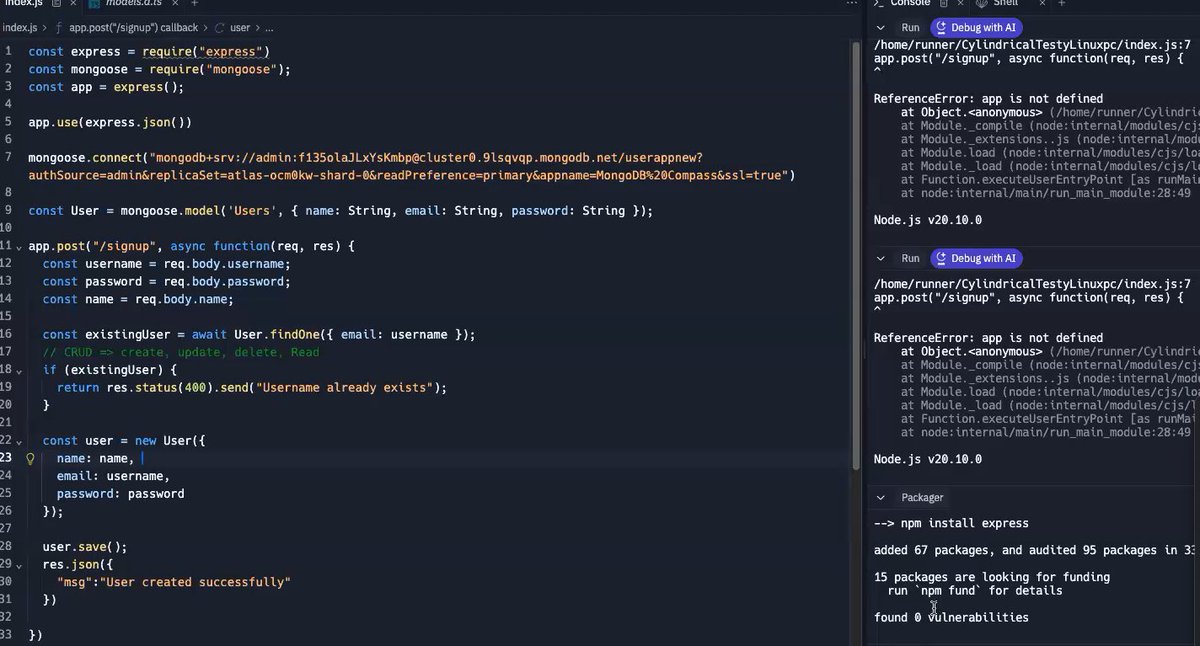 Aaronvern11's tweet image. day 11: 
today i mainly learnt about how a server interacts with a database to store and retrieve data in it . 
-databases
-types of database
- with an emphasis on NoSQL ( MongoDB )
also learnt how to use mongoose save and check if data is present or not.
#151daysofcode
#100xdevs