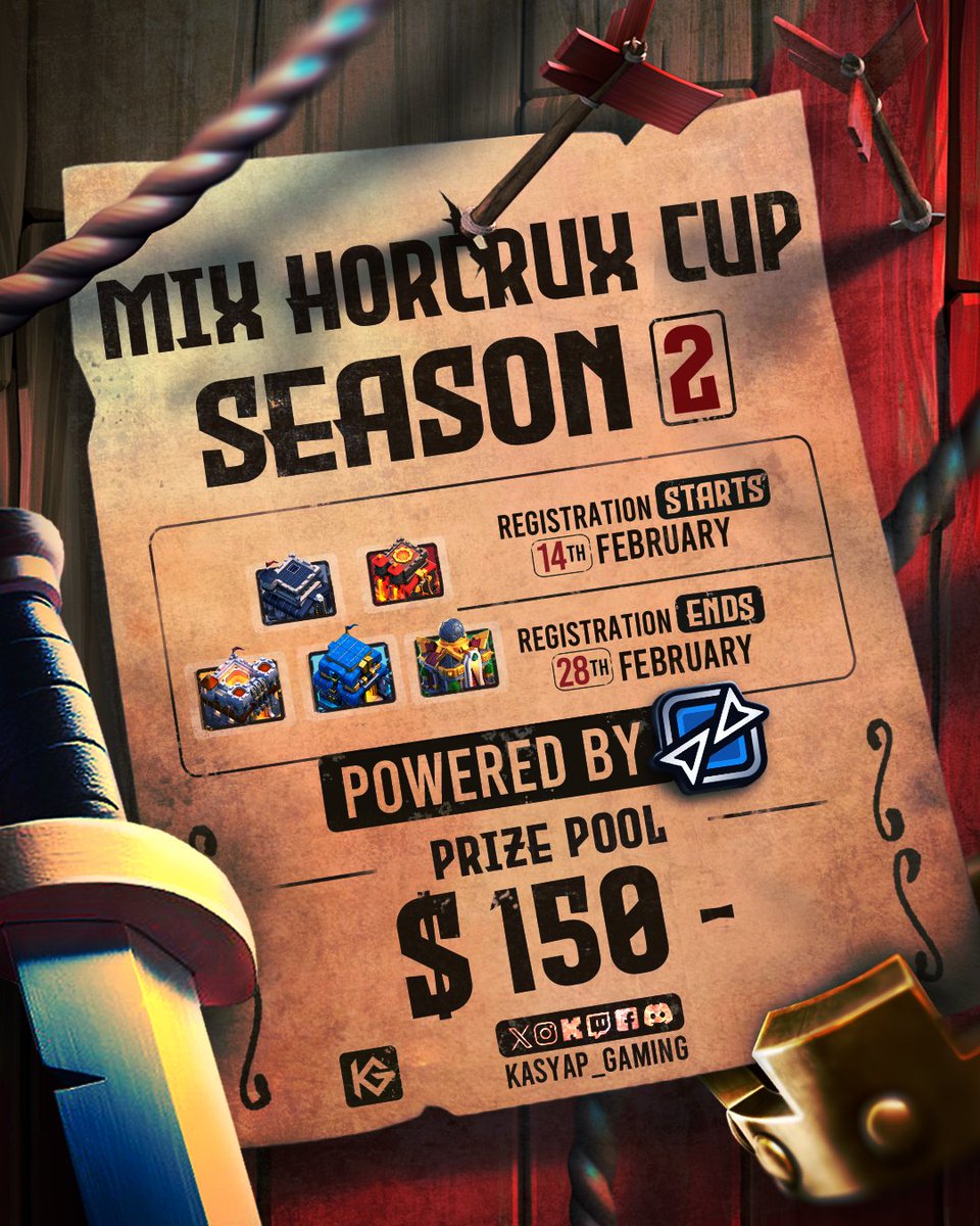 Valentine's Day plans canceled? No problem! Dive into the excitement of Horcrux's new season! Mixed Horcrux Cup S2 & TH16 Horcrux Cup S2 with a $300 prize pool! Join discord.gg/kasyapgaming for more info. Don't wait—register ASAP! #HorcruxCup | #kasyapgaming | #clashesports