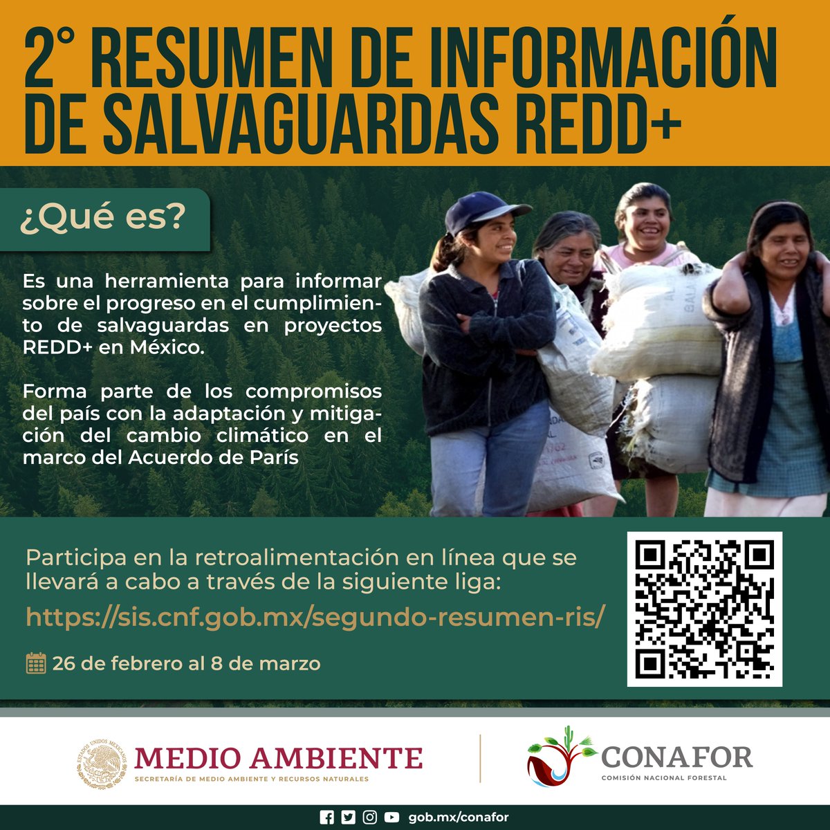 CONAFOR's tweet photo. ¡PROXIMAMENTE! 🔜🧑‍💻

Te invitamos a leer📖 el segundo resumen de información de Salvaguardas REDD+ y posteriormente nos brindes tu opinión. 👨‍🦰💬

La información completa aparecerá el 26 de febrero. 📆 https://t.co/pkpMNPyLfu