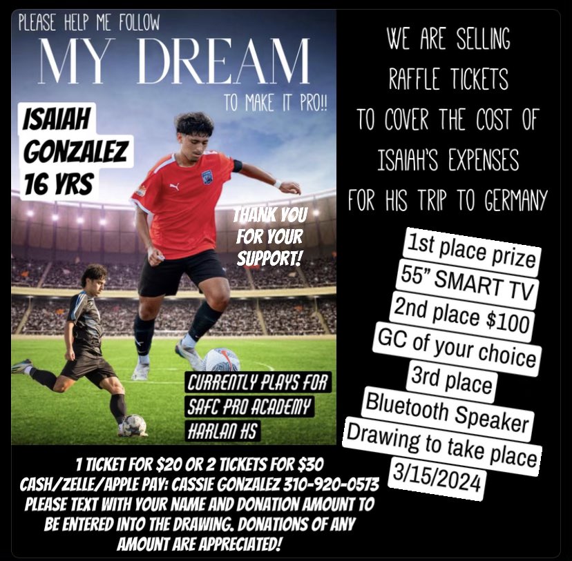 Hello Hawk Nation!!! Please consider helping one of our very own!!!! Isaiah will be traveling to Germany this summer to showcase his talents!⚽️ #HawkYeah @NISDHarlan