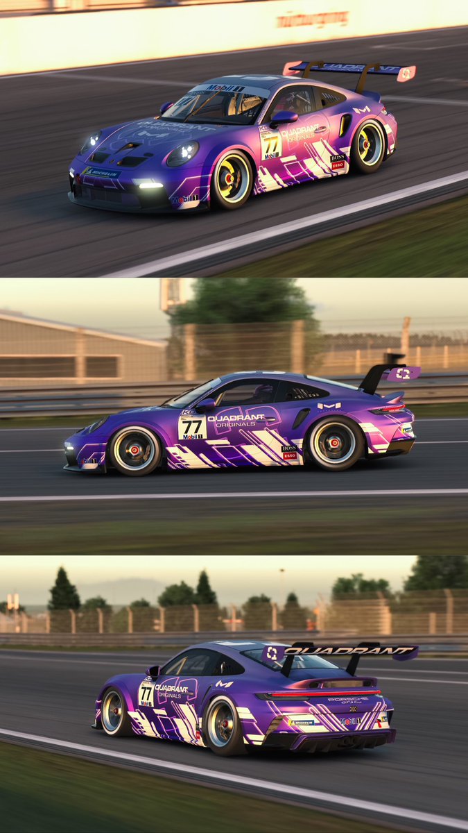 New Porsche 992 Cup car livery for <a href="/iRacing/">iRacing</a> 👏🏼 Inspired by <a href="/Quadrant/">Quadrant</a> new ‘Originals’ collection 💜 Designed and created by <a href="/krisdixdesigns/">Krisdix</a> 🎨 Shots within iRacing by yours truly 📸🤓 #iRacing #PorscheCup #TeamQuadrant