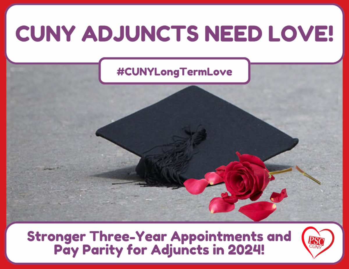 Adjuncts deserve #AdjunctJobSecurity & continued access to health insurance! Send a letter to @ChancellorCUNY and @CUNY Trustees Chair Bill Thompson demanding professional respect, fair treatment and stronger three-year appointments. #CUNYLongTermLove psc-cuny.org/issues/contrac…