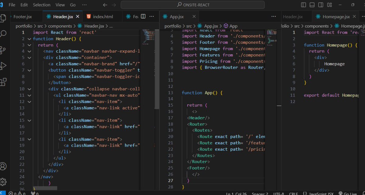 VeraVechy's tweet photo. Day12 of #100DaysOfCode 🚀 
We dove into React Router!  Learned how to set up routing in  React app, allowing me to navigate between different sections like a pro! 🔗 Excited to implement dynamic page changes and improve user experience! 
#React #sid #decentjobs #codeanambra #css https://t.co/qXXeYdfWl8