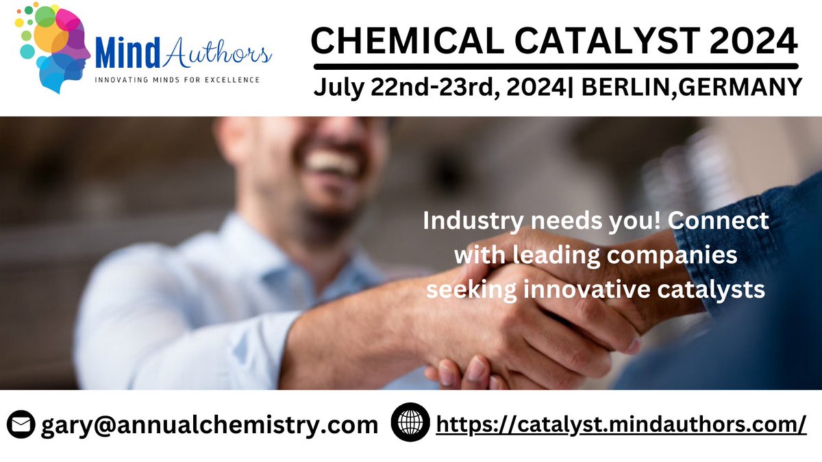 Industry needs you! Connect with leading companies seeking innovative #catalysts. Join #ChemicalCatalyst2024 at Berlin #Germany during July 22-23, 2024.
visit official website catalyst.mindauthors.com
#Catalysisconferences #Catalysisconference2024 #chemicals #Germany