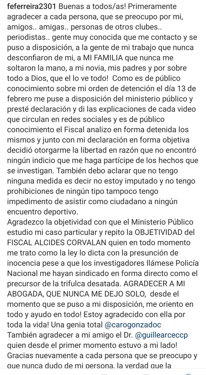 FeFerreira23's tweet photo. Simplemente Gracias a cada uno de ustedes que nunca desconfiaron de mi, Gracias de corazon a todos, de todos los clubes que me contactaron, jugadores, amigos de amigos, familiares,a mis compañeros de trabajo, alumnos! Mi corazon esta contento! Gracias mil! Gracias a la Justicia! https://t.co/gODiSgTMmP
