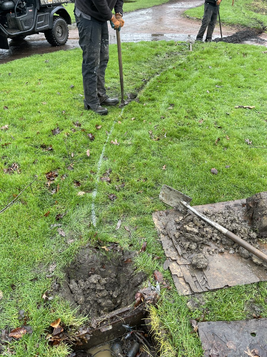 kenston2000's tweet photo. After all the rain you’ve got to prepare for a drought at some point I suppose 😅🙏installing new irrigation cable (the old fashioned way) to our 5th tee @DentonGolfClub https://t.co/woM2pdFpaP