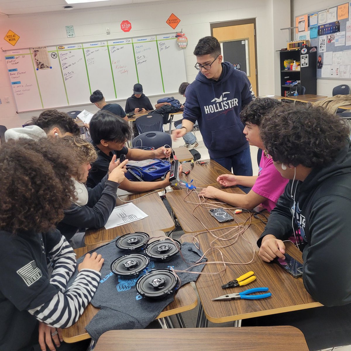 AutoHarlan's tweet image. Students learned how to read basic electrical schematics and are demonstrating how to properly hook up a radio.