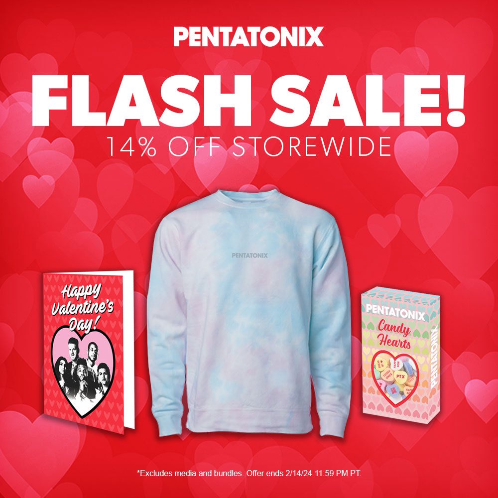 PTXofficial's tweet photo. V-DAY FLASH SALE! ❤️
Celebrate the holiday with 14% OFF STOREWIDE when you shop #PTXMerch at https://t.co/1jvzLRdSQY. https://t.co/DWMhfGMoxo