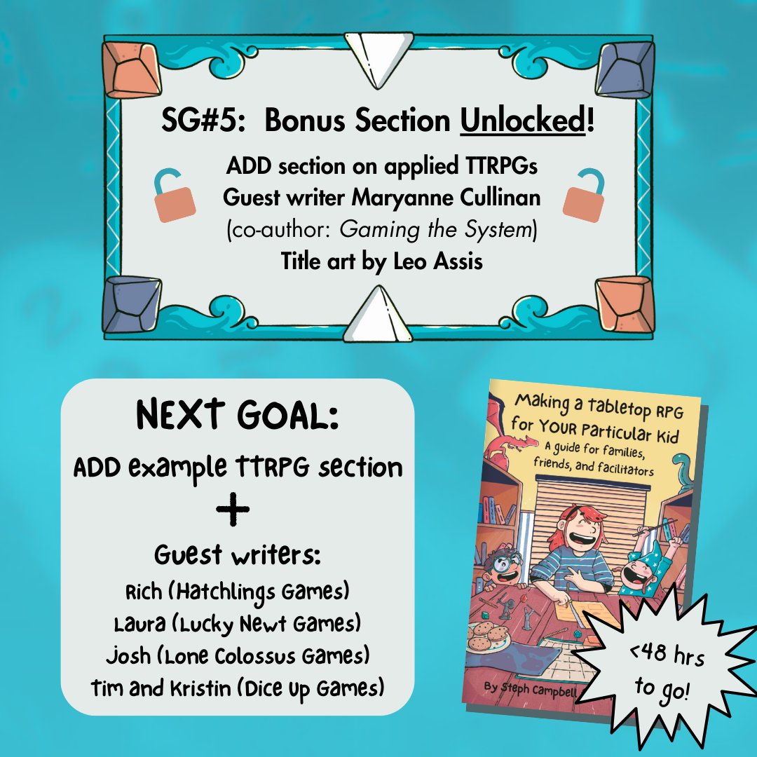 AH!! I'm super excited we're adding another section to the book!!! THANK YOU for the support, and this all helps build the resource up even more! Now.... there's less than 2 days left, and the final book addition goal is a bit of a jump, but who knows! #TTRPGkids #ZiMo2024