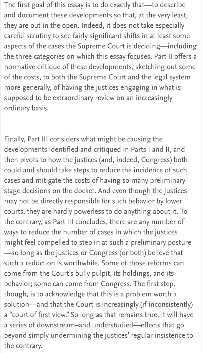 I’m thrilled to share my new essay, “A Court of First View,” forthcoming in Volume 138 of the @HarvLRev: papers.ssrn.com/sol3/papers.cf… It argues that #SCOTUS is reaching the merits of more cases at earlier (and premature) stages than ever before—with costs we/it ought to account for.