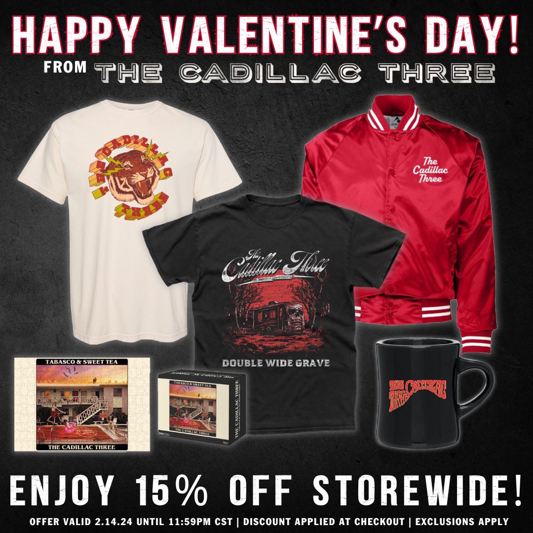 Happy Valentine's Day ❤️‍🔥 Get 15% OFF on our online store today ONLY! shop.thecadillacthree.com