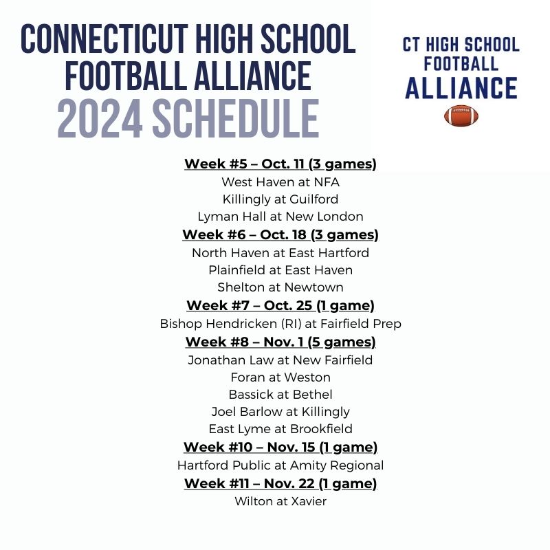 2024 @cthsfb Alliance Schedule #cthsfb @SCCcommissioner @FCIACCommish @GoECCAthletics @swc_sports @CTC_Athletics @CCC_conference @ciacsports