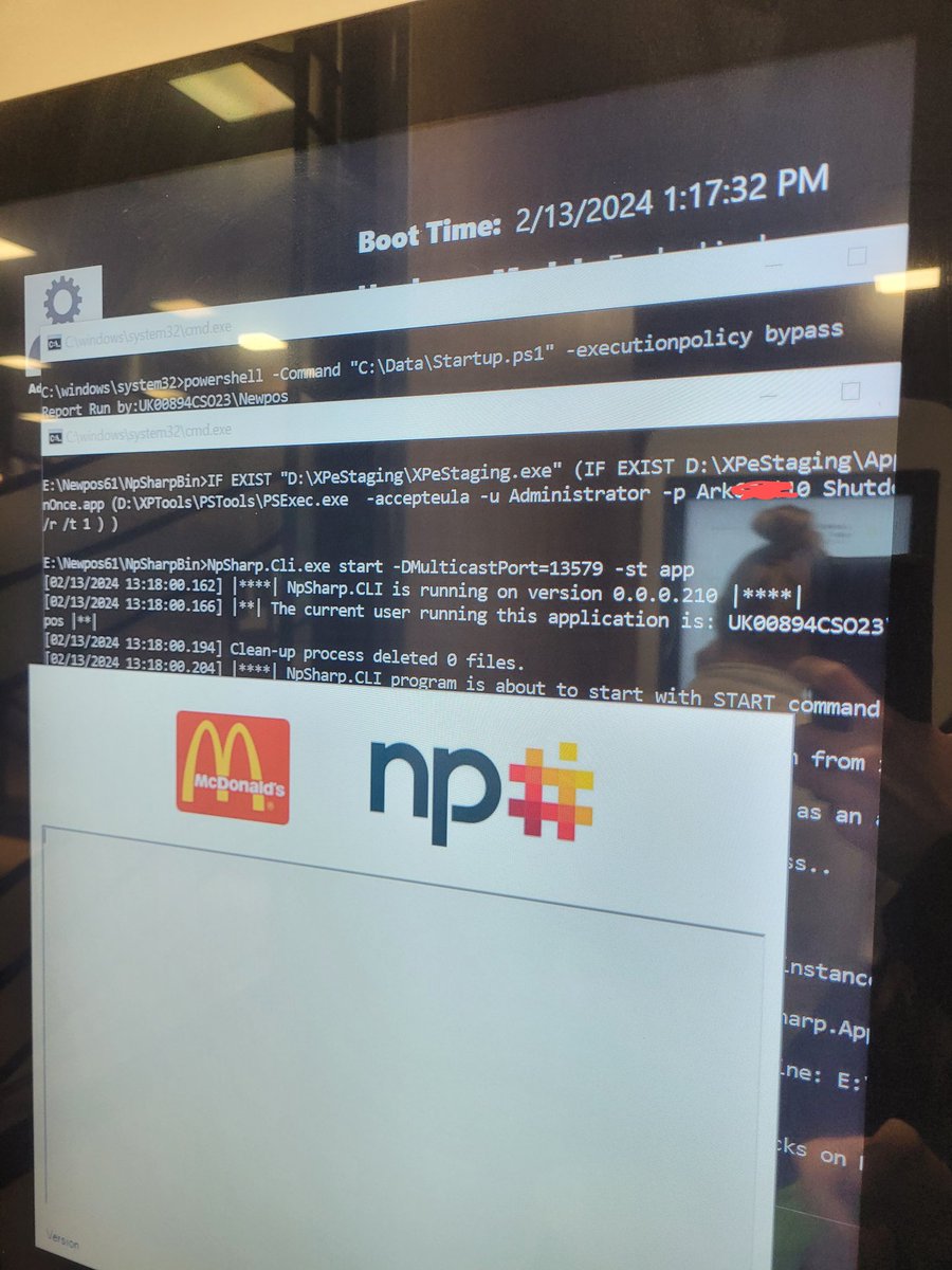 Tech_Overwrite's tweet image. The McDonalds order touch screen crashed yesterday, and appears to give away a bit too much information 😲 Don&apos;t worry though, McDonalds, I won&apos;t call attention to the fact that your lack of parameterized inputs leak your passwords publicly... 😬 #BatchFile #TechFail #McDonalds