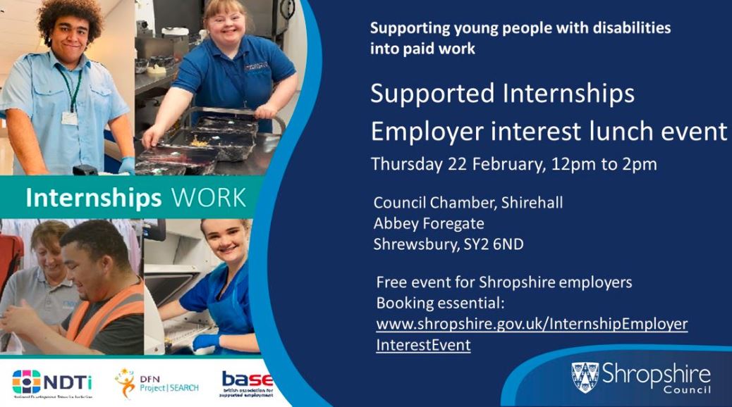 INVEST IN SHROPSHIRE (@investinshrops) on Twitter photo Employers are invited to a networking lunch to find out more about how supported internships can support their business.The event,hosted by <a href="/ShropCouncil/">Shropshire Council</a>,is on Thurs 22 Feb 2024 at 12-2pm at the Council Chamber, Shirehall, Shrewsbury. Booking essential : orlo.uk/n59Rn . Employers are invited to a networking lunch to find out more about how supported internships can support their business.The event,hosted by <a href="/ShropCouncil/">Shropshire Council</a>,is on Thurs 22 Feb 2024 at 12-2pm at the Council Chamber, Shirehall, Shrewsbury. Booking essential : orlo.uk/n59Rn .