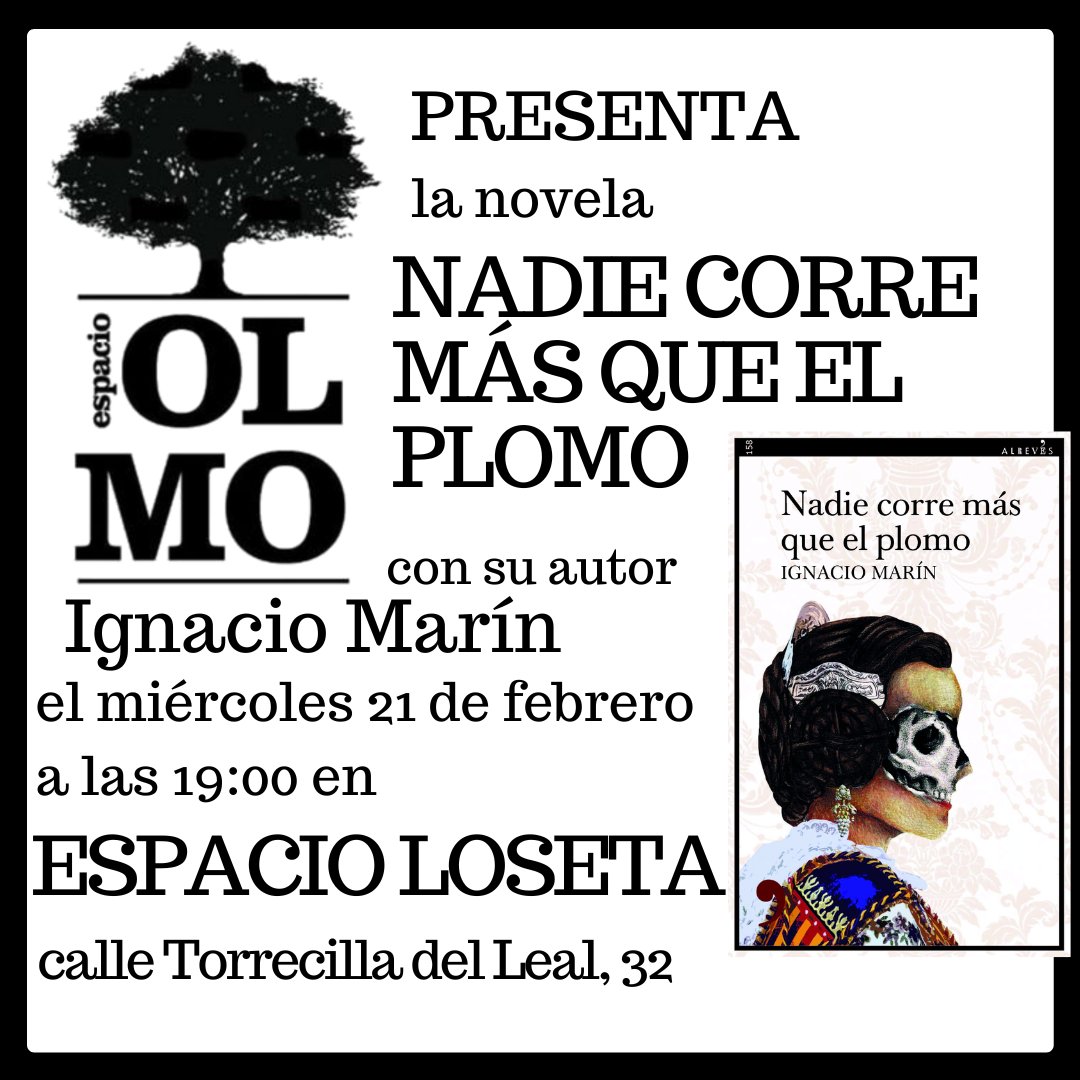 Hoy @diarioabierto recoge la presentación de 'Nadie corre más que el plomo' el próximo 21 de febrero en Espacio Loseta.

🔗 diarioabierto.es/629181/agenda-2

👋 Nos vemos 👇
🗓 #21Febrero
⏰ 19.00
📍 𝐄𝐬𝐩𝐚𝐜𝐢𝐨 𝐋𝐨𝐬𝐞𝐭𝐚, c. Torrecilla del Leal, 32