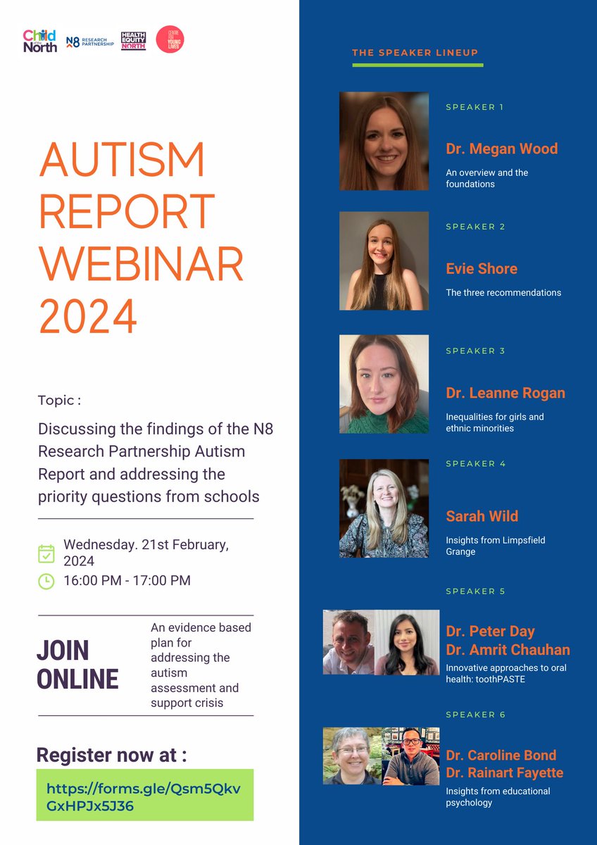👂Our webinar about the findings and insights of the Autism Crisis Report is this week!

8 speakers will present their contributions and expertise on a range of topics seen below. Sign up and submit questions via the registration form ➡️ forms.gle/nocqGkqQNEGSMt…