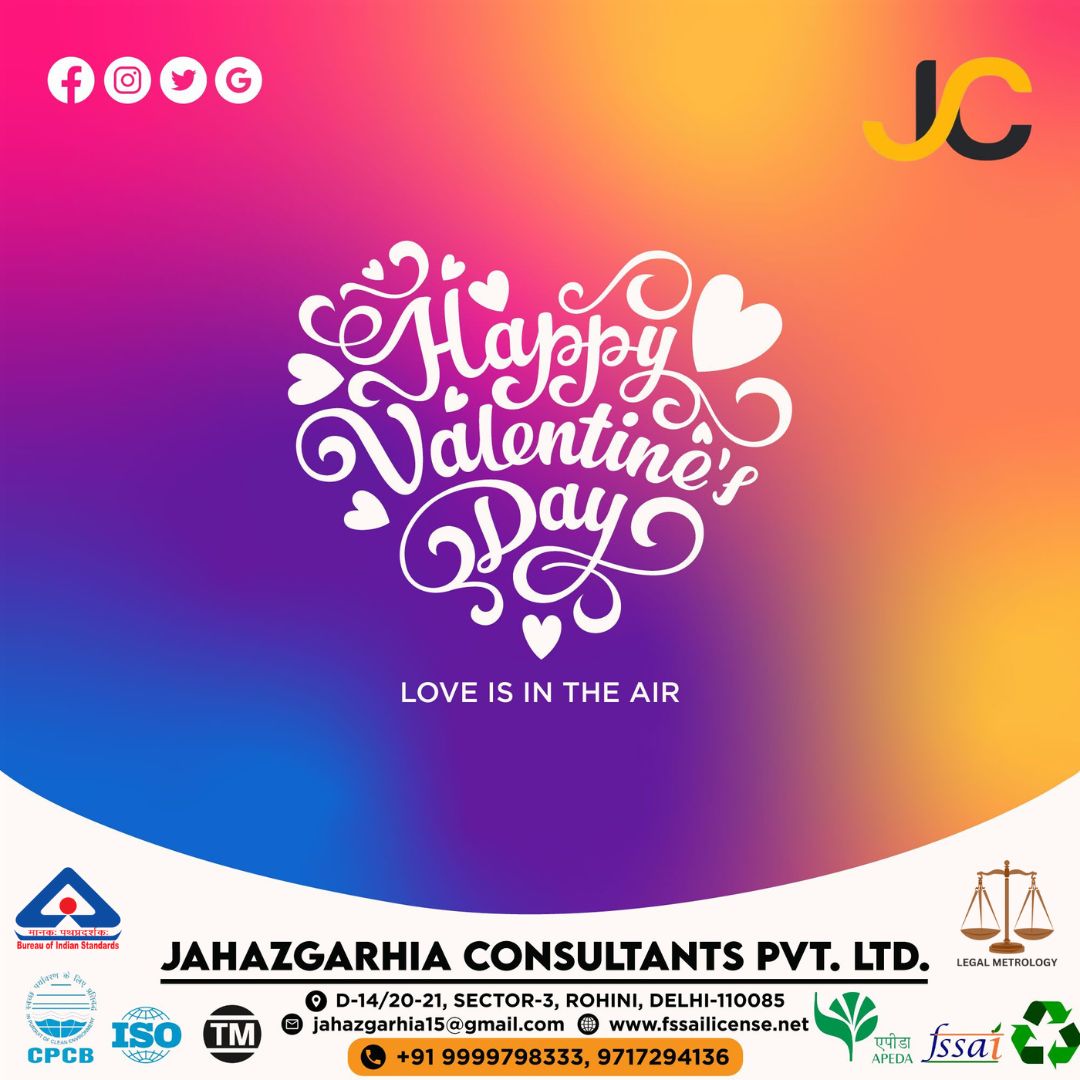 FSSAIConsultant's tweet image. Happy Valentines Day 💟
#valentinesday #14feb #ImportExportCode #FSSAI #FssaiLicense #APEDA #EPR #eprcompliance #legalmetrology #lmpc #Trademark #startupindiaregistration #spiceboard #bisregistration #msme #bisfootwear #msme #icegate #fieo #copyright #startupindia #cdsco #GST