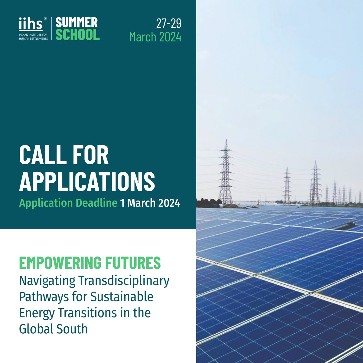 IIHS invites applications for its 3-day Summer School on Energy Transitions in the Global South, to be held in March 2024. .