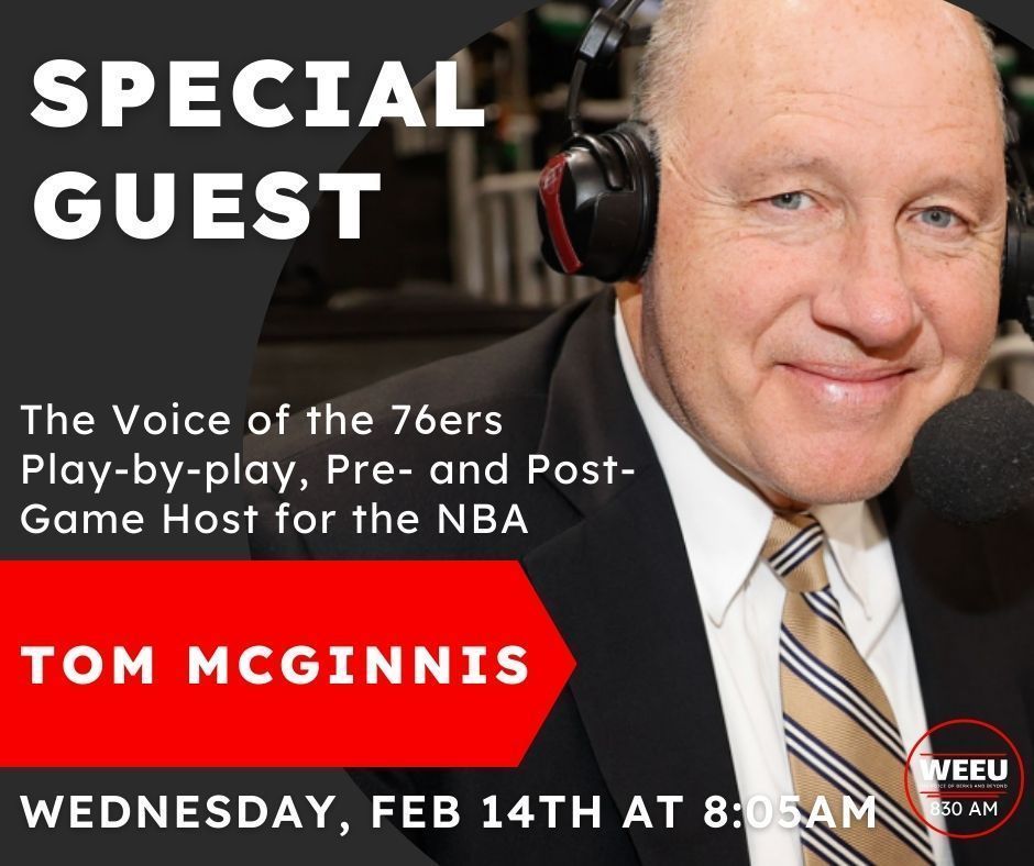 830WEEU's tweet photo. Don't forget to tune in today for @MwMRadio SPECIAL GUEST: Tom McGinnis at 8:05AM.
Tune in to @830WEEU to hear @mikekellerradio and @bmccoolspeaks interview the legendary and award-winning voice of the Sixers. π
#830weeu #weeuspecialguest #mwmspecialguest #morningswithmike https://t.co/pblle8RuLs
