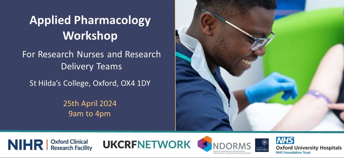 Applied Pharmacology Workshop 🗓️25th April 2024 🕑9am to 4pm 🏘️St Hilda's College, Oxford Free for all participants! Register now: ndorms.ox.ac.uk/oxford-emcrf/e…
