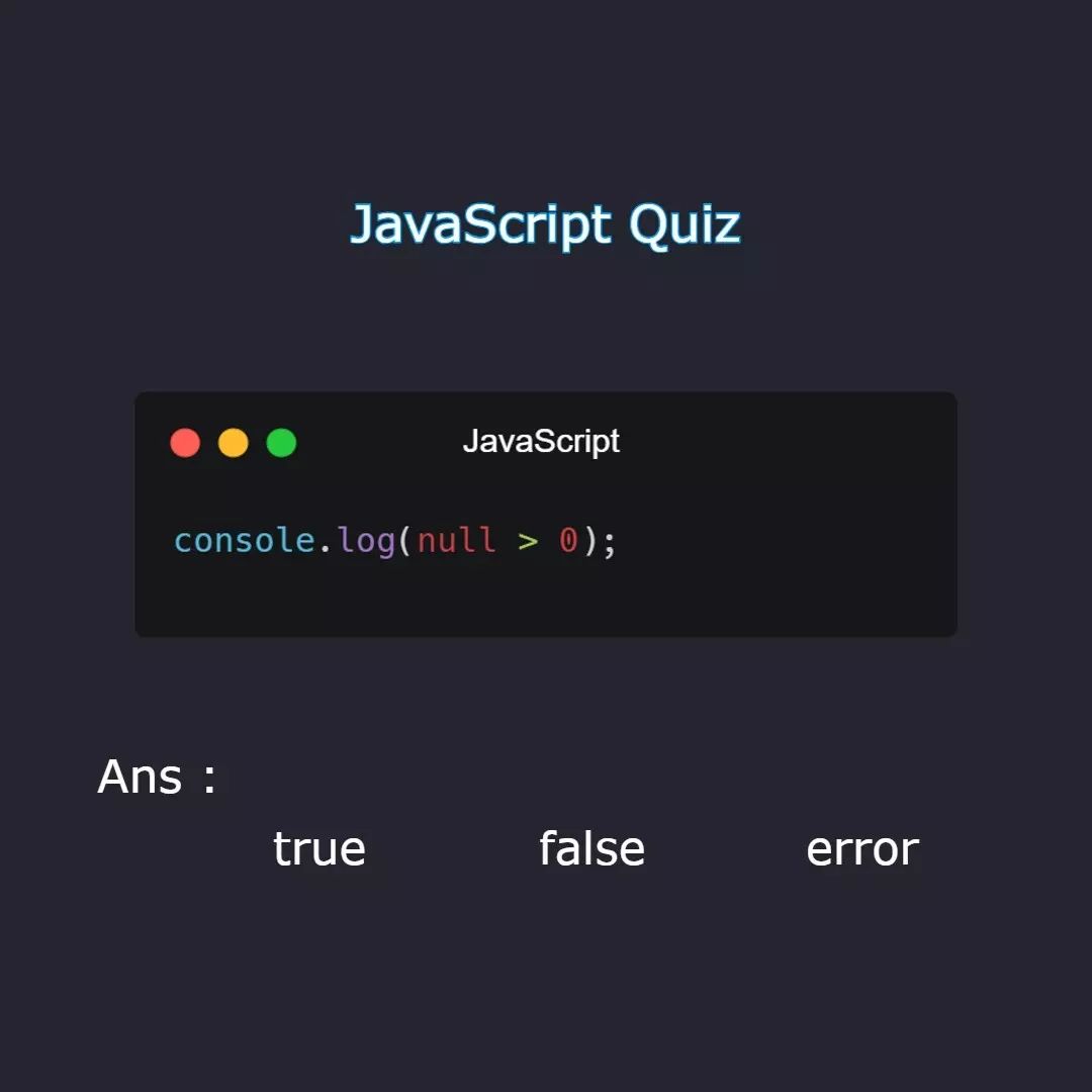 colan_infotch's tweet image. Test your JavaScript knowledge with this quiz question! This is a trick question that many JavaScript developers get wrong." Can you answer it correctly?
#programming #quiz #javascriptquestions #devcommunity #javascriptquiz #javascriptprogramming #programmer #codingchallenge