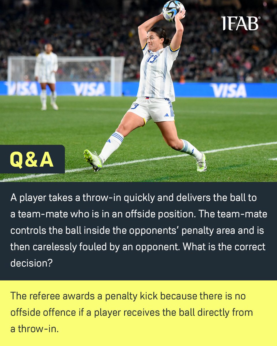 TheIFAB's tweet photo. A player takes a throw-in quickly and delivers the ball to a team-mate who is in an offside position. The team-mate controls the ball in the penalty area and is then carelessly fouled by an opponent.

What is the correct decision?

https://t.co/vtCBUXkUzl
https://t.co/HWpcjeJ0EM https://t.co/8hMHDR4nCl