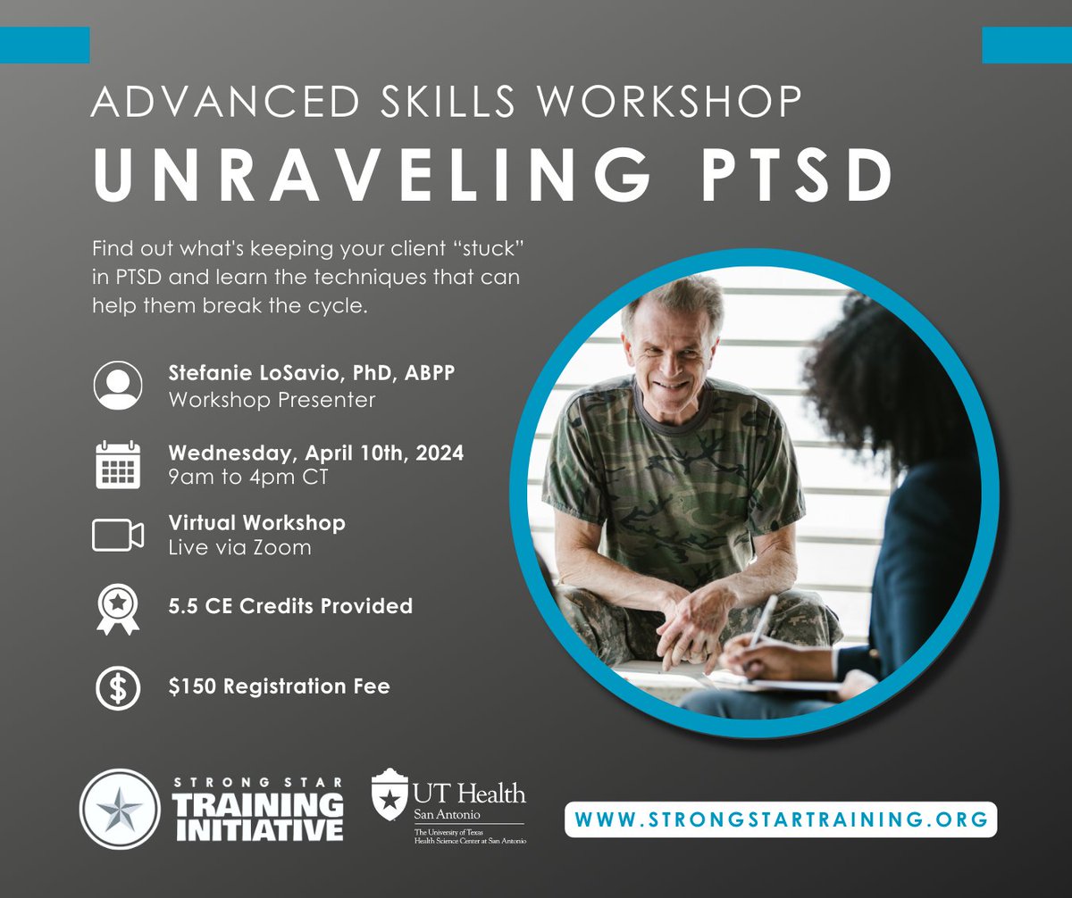 Start 'Unraveling PTSD' with @StefanieLoSavio on April 10th!🔎 This comprehensive, 1-day workshop will sharpen your clinical skills and help you see the improved treatment outcomes your clients deserve. Learn more and register at the link in thread below! 📷 #PTSD #trauma
